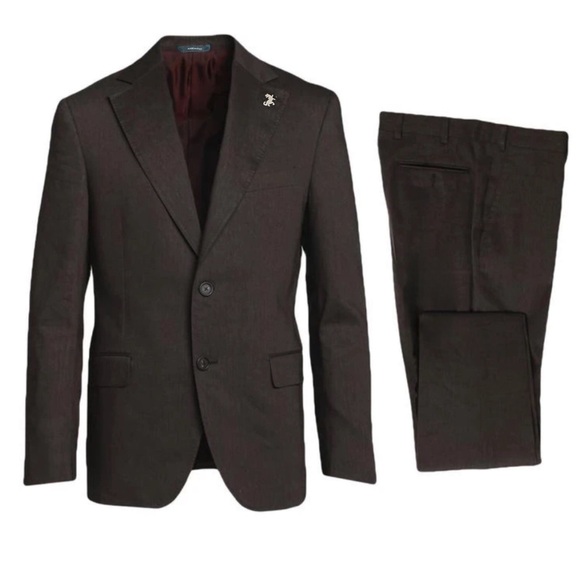 TOMBOLINI • Zero Gravity Virgin Wool Brown Tweed Pant Suit Made In Italy - Picture 1 of 16